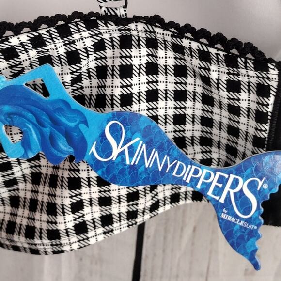 Skinny Dippers Miracle Suit NEW Black White Plaid Corset Two Piece Swim Large - Picture 13 of 16